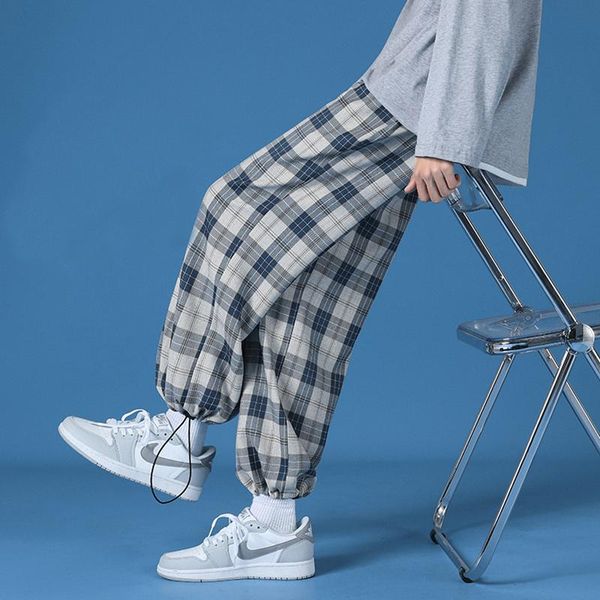 men's pants men polyester loose japan harajuku style grid wide casual drawstring elastic leg opening ankle length, Black
men's pants men polyester loose japan harajuku style grid wide casual drawstring elastic leg opening ankle length, Black