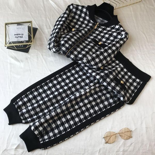vintage houndstooth knitted two piece sets women outfit korean zipper sweater cardigan + harem pants suit casual loose tracksuit women', White
vintage houndstooth knitted two piece sets women outfit korean zipper sweater cardigan + harem pants suit casual loose tracksuit women', White
