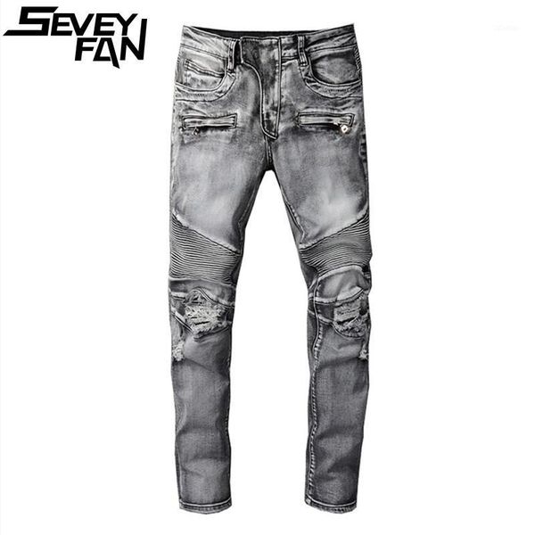 men's jeans seveyfan retro skinny biker gray broken hole denim pants streetwear beggar joggers, Blue
men's jeans seveyfan retro skinny biker gray broken hole denim pants streetwear beggar joggers, Blue