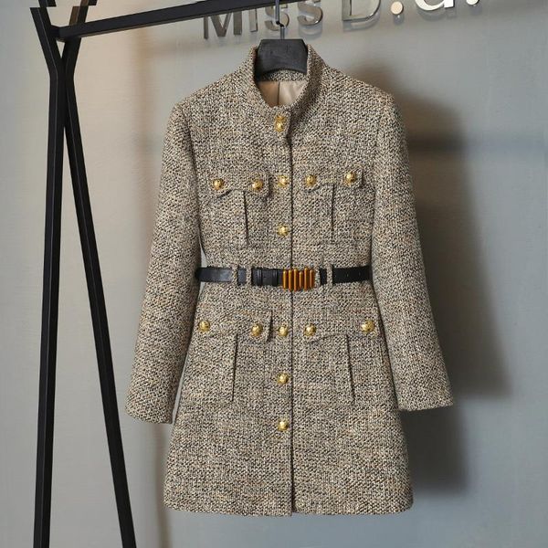 women's wool & blends 2021fw autumn winter women tweed jacket coat with belts female chic overcoat ms 11.01, Black
women's wool & blends 2021fw autumn winter women tweed jacket coat with belts female chic overcoat ms 11.01, Black