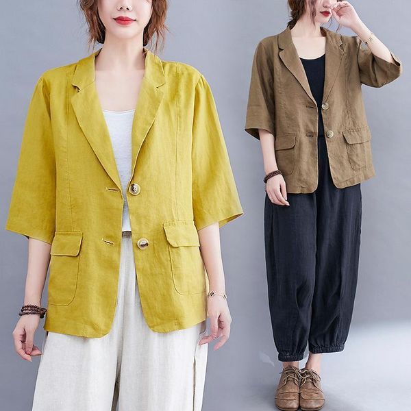 women's suits & blazers summer linen small suit 2021 literature and art retro cotton short coat medium sleeve casual, White;black
women's suits & blazers summer linen small suit 2021 literature and art retro cotton short coat medium sleeve casual, White;black