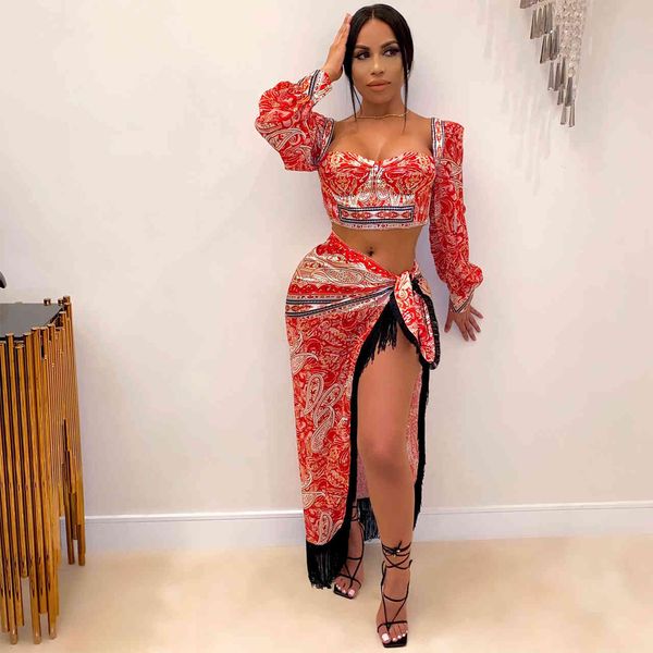 women multicolor printed two piece lady vintage square collar crop bodycon lace-up tassles high split skirt sets, White
women multicolor printed two piece lady vintage square collar crop bodycon lace-up tassles high split skirt sets, White