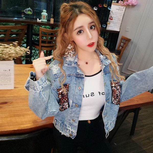 women's jackets denim jacket spring and autumn fashion wild loose sequins ripped short female tide butterfly top, Black;brown
women's jackets denim jacket spring and autumn fashion wild loose sequins ripped short female tide butterfly top, Black;brown