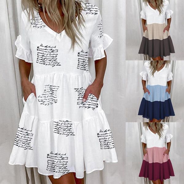 casual dresses patchowork woman dress summer v-neck short sleeve pleated ruffles beach pocket fashion for women, Black;gray
casual dresses patchowork woman dress summer v-neck short sleeve pleated ruffles beach pocket fashion for women, Black;gray