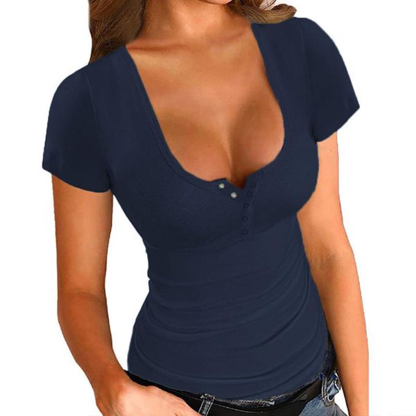 women's t-shirt solid u-neck short-sleeved single-breasted button tight women simple fashionable 2021, White
women's t-shirt solid u-neck short-sleeved single-breasted button tight women simple fashionable 2021, White