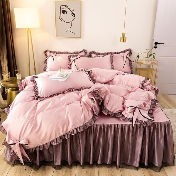 bedding sets solid color duvet cover set 4 pieces ruffle bedclothes include bedskirt 2pcs pillowcase comforter for kids/oceania
bedding sets solid color duvet cover set 4 pieces ruffle bedclothes include bedskirt 2pcs pillowcase comforter for kids/oceania
