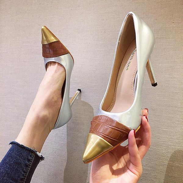 dress shoes european and american style stitching color matching metal fabric snake pattern pointed toe with high heel c137, Black
dress shoes european and american style stitching color matching metal fabric snake pattern pointed toe with high heel c137, Black
