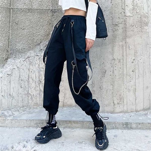 women's elastics high waist cargo pants spring loose chain streetwear harajuku baggy tactical straps trouser joggers pant 211007, Black;white
women's elastics high waist cargo pants spring loose chain streetwear harajuku baggy tactical straps trouser joggers pant 211007, Black;white