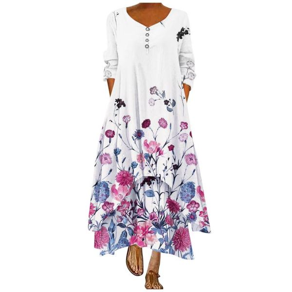 casual dresses flower and grass printed long sleeve loose round neck pockets maxi dress boho beach sundress vestidos mujer, Black;gray 
casual dresses flower and grass printed long sleeve loose round neck pockets maxi dress boho beach sundress vestidos mujer, Black;gray