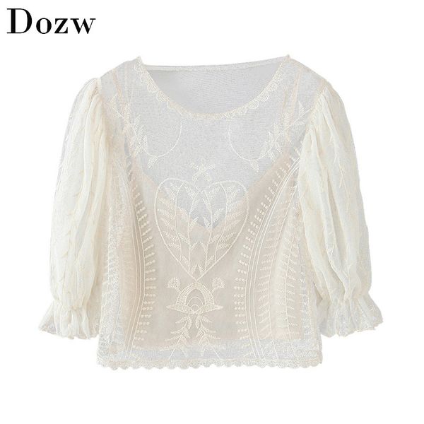 women stylish lace mesh embroidered blouses elegant short sleeve crop blouse o neck summer chic see through shirt 210414, White
women stylish lace mesh embroidered blouses elegant short sleeve crop blouse o neck summer chic see through shirt 210414, White