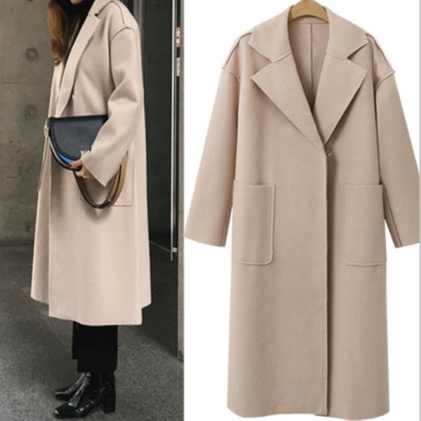 women's wool & blends 2021 foreign trade european and american winter large woolen coat suit collar loose medium long, Black
women's wool & blends 2021 foreign trade european and american winter large woolen coat suit collar loose medium long, Black