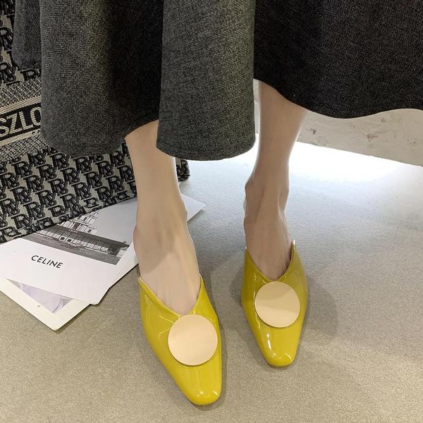 slippers kitten heel low women metal button square toe mules shoes summer patent leather closed sandals, Black
slippers kitten heel low women metal button square toe mules shoes summer patent leather closed sandals, Black