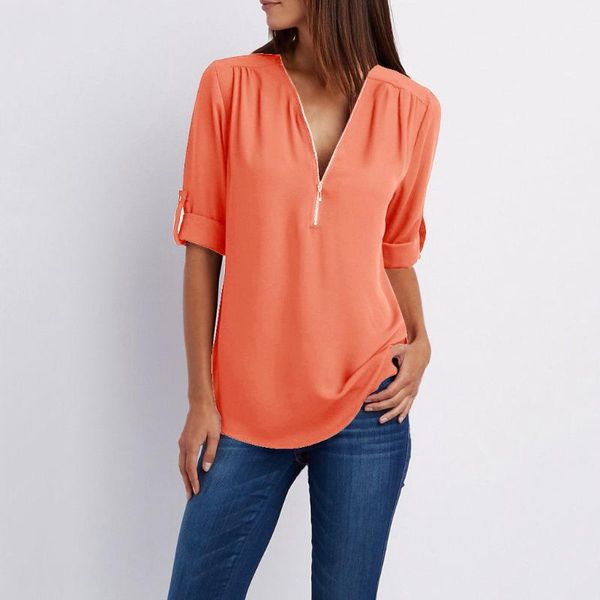 blouse women solid folded sleeve zipper shirt loose plus size long blouses v neck blouse2021 women's & shirts, White
blouse women solid folded sleeve zipper shirt loose plus size long blouses v neck blouse2021 women's & shirts, White