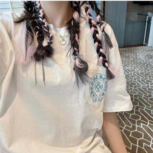 21s summer new ch horseshoe model blue cross printed cotton short sleeve t-shirt for lovers, White
21s summer new ch horseshoe model blue cross printed cotton short sleeve t-shirt for lovers, White