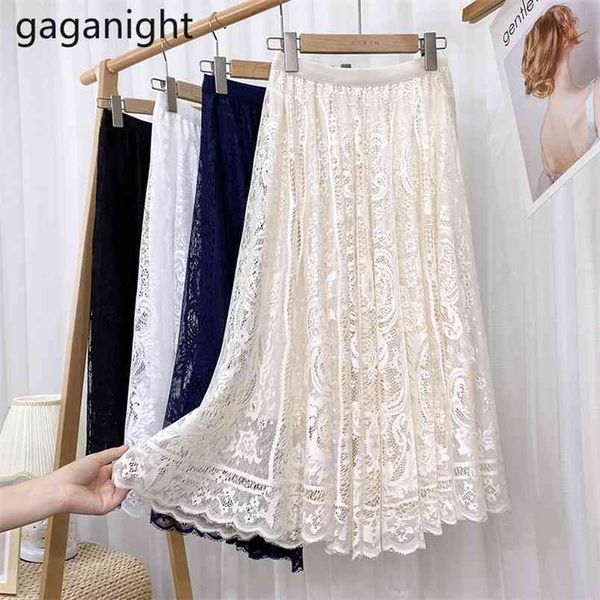 elastic high waist lace skirts women spring summer korean elegant a-line ladies black white long 210601
elastic high waist lace skirts women spring summer korean elegant a-line ladies black white long 210601