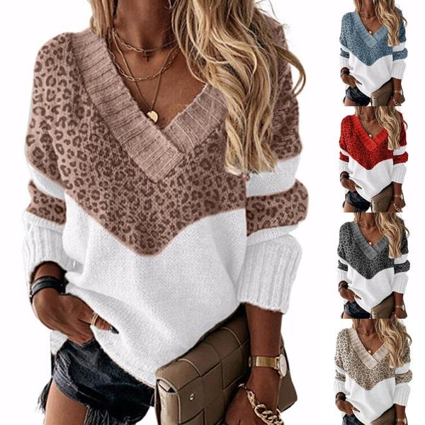 women's sweaters women casual v neck loose knitted sweater 2021 spring leopard print patchwork pullovers autumn long sleeve streetwear, White;black
women's sweaters women casual v neck loose knitted sweater 2021 spring leopard print patchwork pullovers autumn long sleeve streetwear, White;black