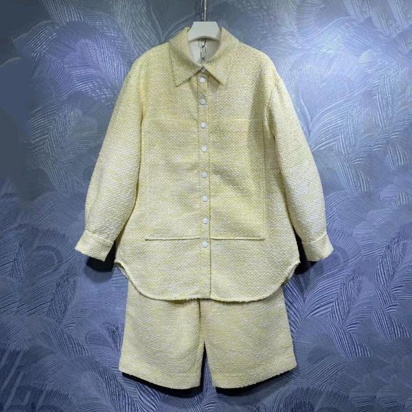 women's tracksuits european and american style yellow woven tweed single-breasted lapel long-sleeved loose shirt five-point pants suit, Gray
women's tracksuits european and american style yellow woven tweed single-breasted lapel long-sleeved loose shirt five-point pants suit, Gray