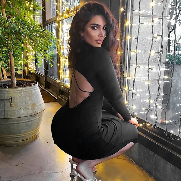 casual dresses european and american women's black high collar sleeve dew back tight long dress gcmt, Black;gray
casual dresses european and american women's black high collar sleeve dew back tight long dress gcmt, Black;gray
