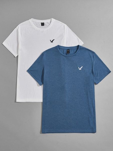 men 2pcs bird embroidery tee z1mm#, White;black
men 2pcs bird embroidery tee z1mm#, White;black