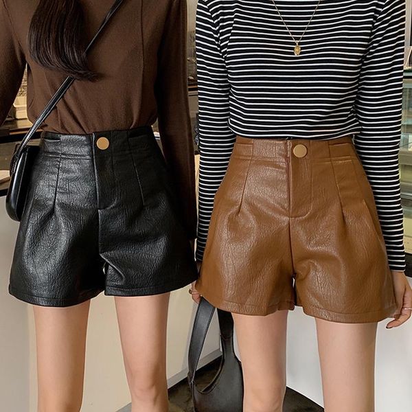 women's shorts 2021 autumn winter femininas casual pu leather women high waist solid street loose female wide legs, White;black
women's shorts 2021 autumn winter femininas casual pu leather women high waist solid street loose female wide legs, White;black