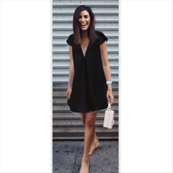 women dresses vintage summer womens loose deep v neck chiffon shirt short sleeve soft solid casual dress, Black;gray
women dresses vintage summer womens loose deep v neck chiffon shirt short sleeve soft solid casual dress, Black;gray