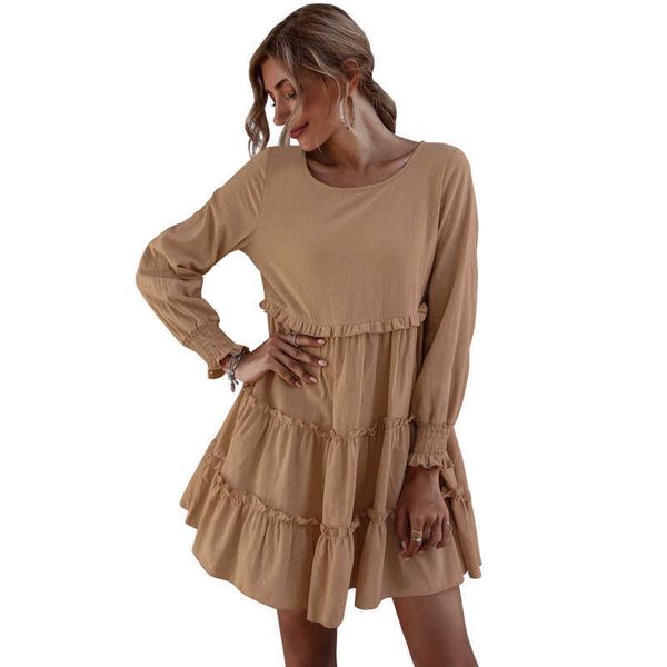 solid color long sleeve folds ruffle patchwork simplicity o neck dress women casual loose boho beach streetwear party dresses 210608, Black;gray
solid color long sleeve folds ruffle patchwork simplicity o neck dress women casual loose boho beach streetwear party dresses 210608, Black;gray