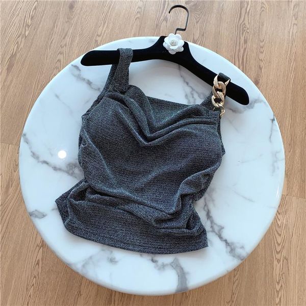 women's tanks & camis 2021 summer small vest shirt women cool design metal chain pleated slim silver tank, White
women's tanks & camis 2021 summer small vest shirt women cool design metal chain pleated slim silver tank, White
