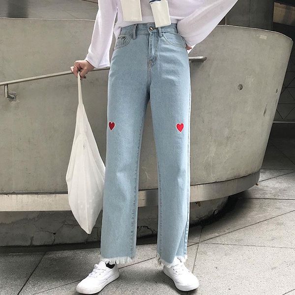 women's jeans tassel woman high waist pantalon femme jean hearts embroidery wide leg light blue mujer loose trousers girls calcas
women's jeans tassel woman high waist pantalon femme jean hearts embroidery wide leg light blue mujer loose trousers girls calcas