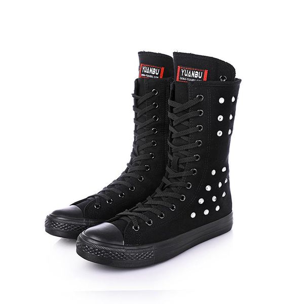 boots winter women warm shoes side zipper rhinestone rivets high canvas sneakers lace up ladies girl flat cotton, Black 
boots winter women warm shoes side zipper rhinestone rivets high canvas sneakers lace up ladies girl flat cotton, Black