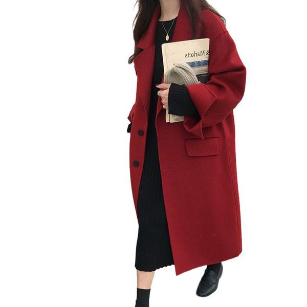 women's wool & blends 2021 medium-length cashmere solid color over-the-knee coat hepburn ladies red woolen autumn single-breasted loose, Black
women's wool & blends 2021 medium-length cashmere solid color over-the-knee coat hepburn ladies red woolen autumn single-breasted loose, Black
