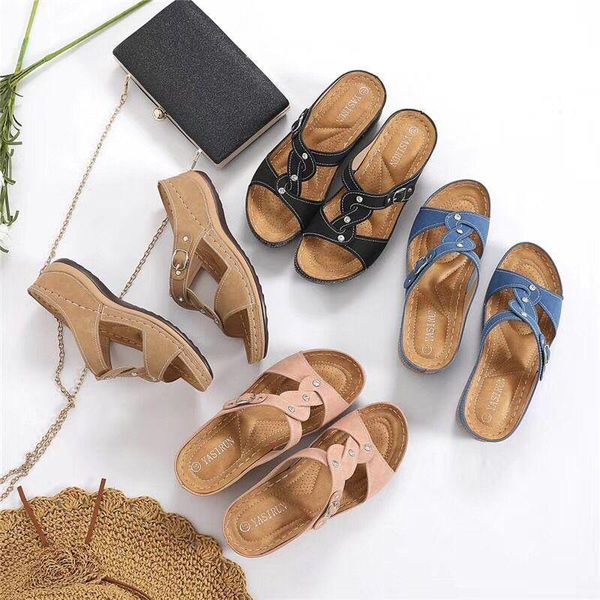 women's shoes fashion sandals non-slip cross braided thick bottom wedges simple button all-match slippers, Black
women's shoes fashion sandals non-slip cross braided thick bottom wedges simple button all-match slippers, Black