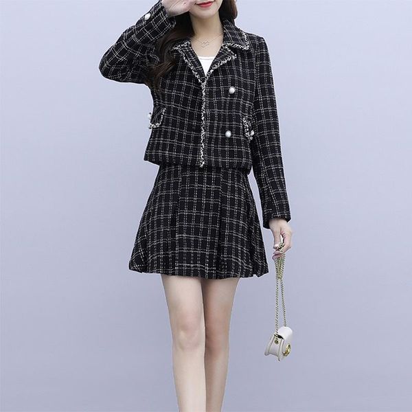 two piece dress 2021 autumn pliad vintage skirt suit women 2 set tweed jacket coat mini elegant fashion party matching sets, White
two piece dress 2021 autumn pliad vintage skirt suit women 2 set tweed jacket coat mini elegant fashion party matching sets, White