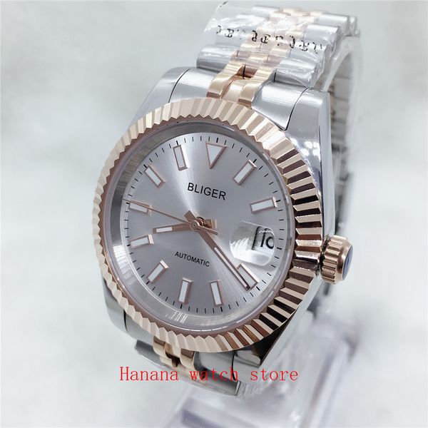 39mm bliger sterile dial automatic men's watch miyota 8215 movement rose golden car date sapphire glass, Slivery;brown
39mm bliger sterile dial automatic men's watch miyota 8215 movement rose golden car date sapphire glass, Slivery;brown