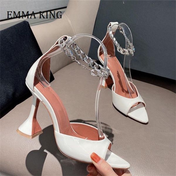 sandals summer women open toe patent leather stiletto heel bling chain link ankle strap wedding party shoes woman, Black
sandals summer women open toe patent leather stiletto heel bling chain link ankle strap wedding party shoes woman, Black