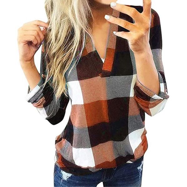 women long sleeve flannel plaid shirt pullover v neck casual loose boyfriend tunic t shirts blouses ll@17 women's &, White
women long sleeve flannel plaid shirt pullover v neck casual loose boyfriend tunic t shirts blouses ll@17 women's &, White