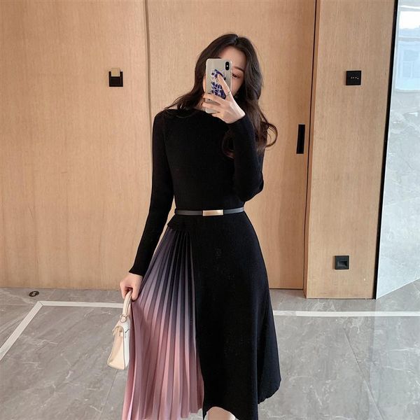 casual dresses knitted patchwork maxi pleated women's o-neck full sleeve long dress with slash for female gd1650, Black;gray
casual dresses knitted patchwork maxi pleated women's o-neck full sleeve long dress with slash for female gd1650, Black;gray