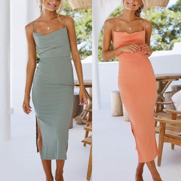 casual dresses summer spaghetti straps backless women's split fork dress 2021 fashion bodycon solid zipper folds ladies maxi, Black;gray
casual dresses summer spaghetti straps backless women's split fork dress 2021 fashion bodycon solid zipper folds ladies maxi, Black;gray