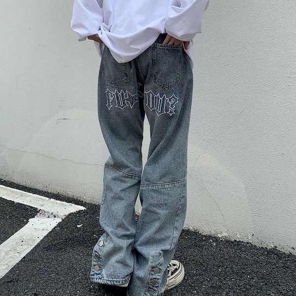 women's jeans hip hop american embroidered pants men women straight button-breasted loose baggy trendy korean streetwear female bottoms, Blue
women's jeans hip hop american embroidered pants men women straight button-breasted loose baggy trendy korean streetwear female bottoms, Blue