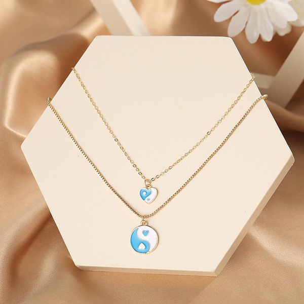 pendant necklaces chinese style taiji double layer gold chain necklace 4-color optional round heart accessories romantic punk jewelry gift, Silver
pendant necklaces chinese style taiji double layer gold chain necklace 4-color optional round heart accessories romantic punk jewelry gift, Silver