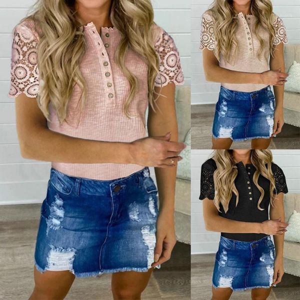 women's blouses & shirts fashion women lace solid short sleeve hollow out buttons casual blouse o-neck button downt, White
women's blouses & shirts fashion women lace solid short sleeve hollow out buttons casual blouse o-neck button downt, White