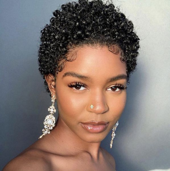 fashion trend short small curly women's wig cover natural color human hair head, Black
fashion trend short small curly women's wig cover natural color human hair head, Black