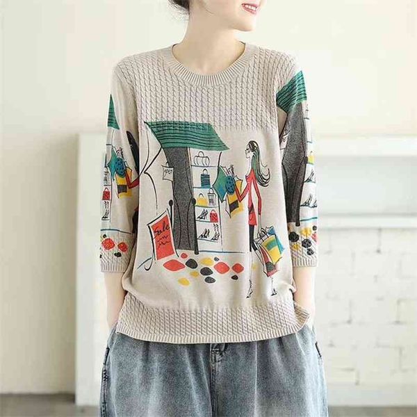 women's knitted sweaters o-necck three quarter sleeve cartoon print loose pullovers wild woman sweater pl060 210506, White;black
women's knitted sweaters o-necck three quarter sleeve cartoon print loose pullovers wild woman sweater pl060 210506, White;black