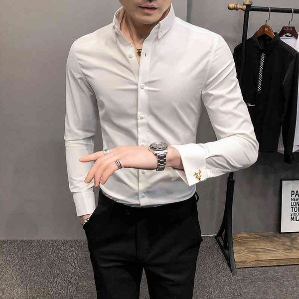 men's casual shirts tamanho e 4xl- primavera novo homens camisa de manga longa simples abotoaduras decorao magro ajuste blusa homme fo, White;black
men's casual shirts tamanho e 4xl- primavera novo homens camisa de manga longa simples abotoaduras decorao magro ajuste blusa homme fo, White;black