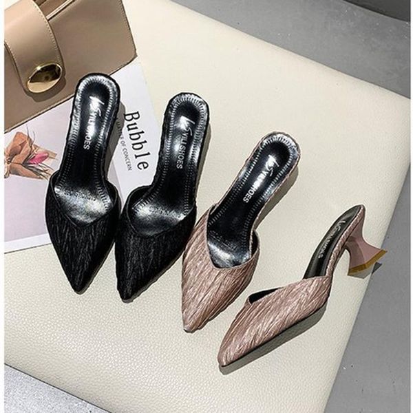 slippers pleated fabric women cover toe mule slides strange high heel flipflops beach shoes champagne wrinkle silk summer, Black
slippers pleated fabric women cover toe mule slides strange high heel flipflops beach shoes champagne wrinkle silk summer, Black