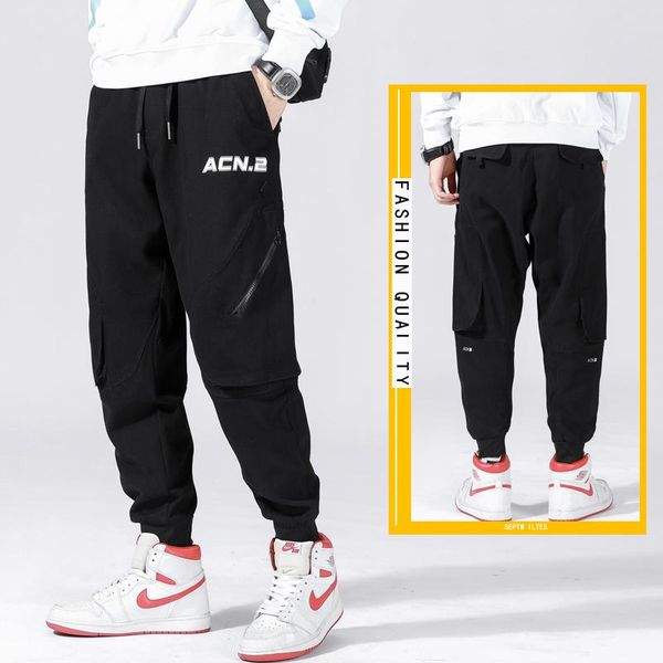 men's pants cargo men trousers casual elastic joggers big pocket cropped, Black
men's pants cargo men trousers casual elastic joggers big pocket cropped, Black