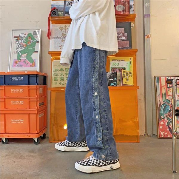 men's jeans breasted trendy brand high street ins loose straight wide-leg spring and autumn trousers korean style pants, Blue
men's jeans breasted trendy brand high street ins loose straight wide-leg spring and autumn trousers korean style pants, Blue