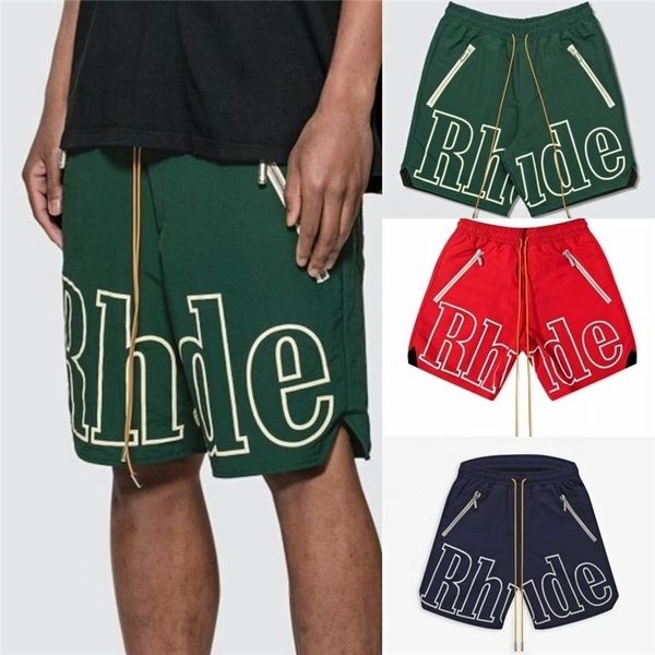 men's shorts rhude men women 1:1 big letter oversize breechcloth yellow drawstring pill zipper head 5yvl, White;black