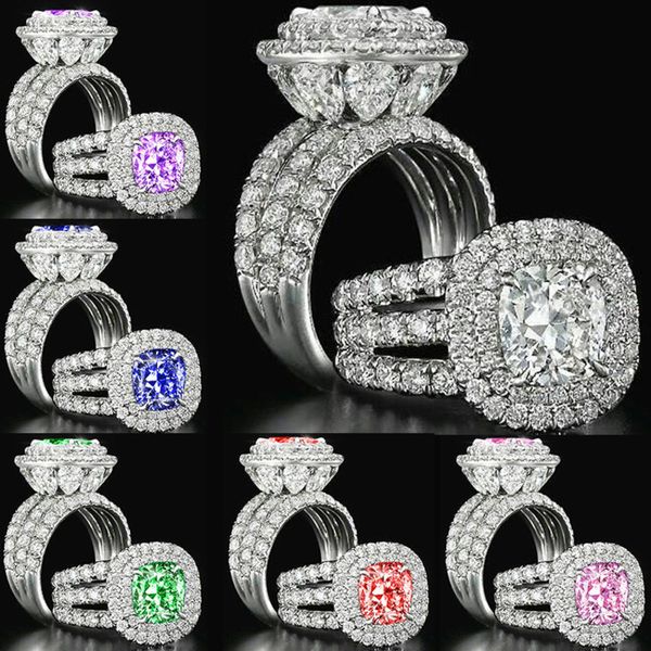 high simulation sier plated women's color pillow square diamond wedding ring, Silver
high simulation sier plated women's color pillow square diamond wedding ring, Silver