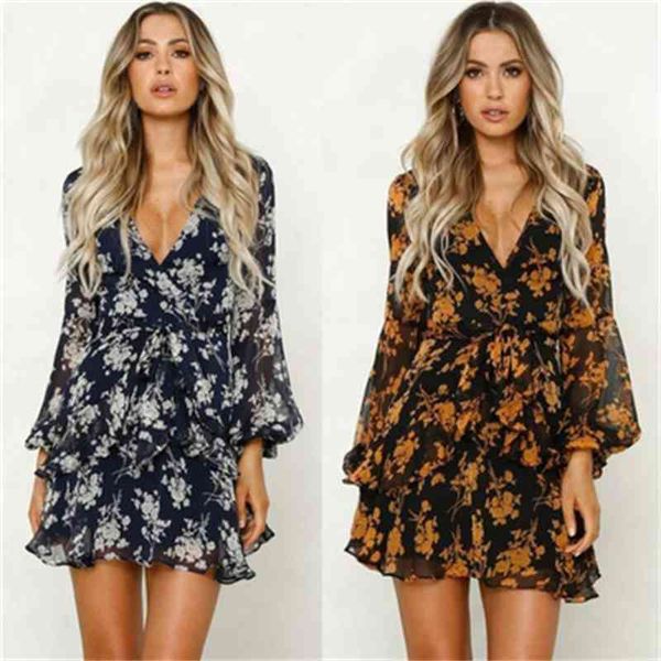 women's long sleeve print low cut v-neck bandage dress in spring and autumn of 2019, Black;gray
women's long sleeve print low cut v-neck bandage dress in spring and autumn of 2019, Black;gray