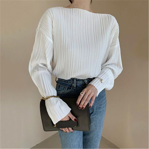 korean autumn simple o-neck pullover shirts solid color pleated women blouse all-match long sleeve femme blusas women's blouses &, White
korean autumn simple o-neck pullover shirts solid color pleated women blouse all-match long sleeve femme blusas women's blouses &, White